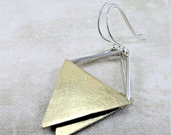Brass Earrings ~ Geometric Earrings ~ Silver Earrings ~ Dangle Earrings ~ Mixed Metal Earrings ~ Minimalist Earrings ~ Triangle Earrings