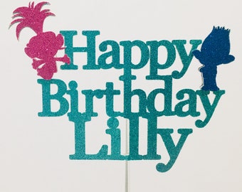 Trolls Personalize name Glitter cake topper, Trolls happy birthday number topper, Trolls cake party topper, trolls name cake topper. Trolls