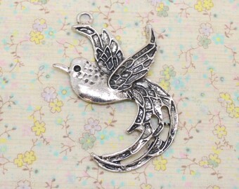 1 XL silver bird charm pendant