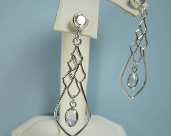 Sterling Silver Chandelier Earrings, Swarovski Crystal, Bezel Set CZ, Modern, Contemporary, Wedding Jewelry, Bridal Earrings, Dangle