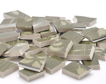 Broken China Mosaic Tiles - Shades of Green - Recycled Plates - Set of 85
