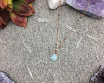 Amazonite Necklace, Amazonite Pendant, Layering Necklace, Minimalist, Crystal Necklace, Amazonite Jewelry, Rose Gold Filled Necklace
