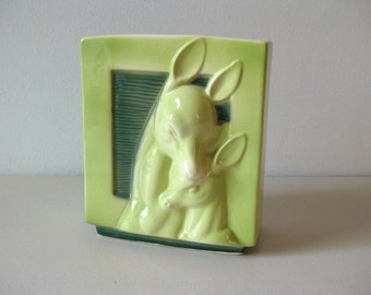 Vintage mid-century deer vase Square green vase with deer