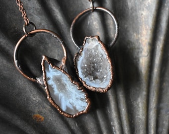Pearly Agate Geode Druzy Necklace