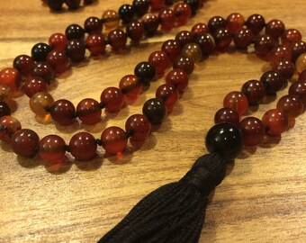 I AM UNSTOPPABLE 108 Mala, Sardonyx Mala Beads, Mantra Meditation, Buddhist Prayer Beads, Strength, Motivation, Integrity, Optimism, Courage