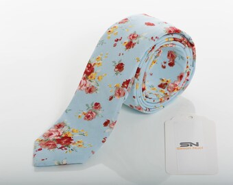 Aqua Blue Floral Ties, Skinny Wedding Tie, Floral Skinny Groomsmen tie, Gifts for him,Floral ties men, Floral ties