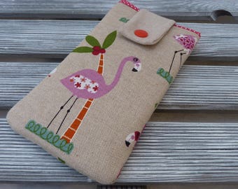 Cute phone pouch, Phone sleeve, Flamingo pouch, Padded phone case, Fabric phone case, Cell phone cover, gift for her, sister birthday gift