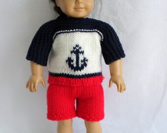 Hand-knitted Sailing Outfit for American Girl and all 18" Dolls