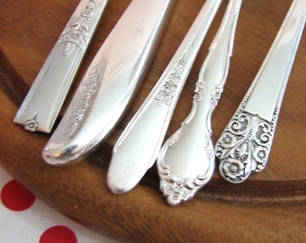 Vintage Silverware Set, Floral 4-Pc Place Setting #23, Cottage Chic Mismatched Flatware, Retro MCM Silverware, Casual Dining Silverplate