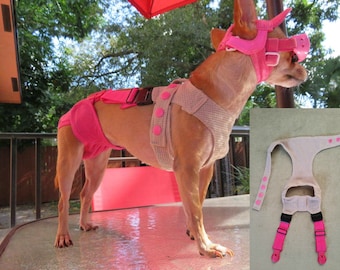 Pet Harness Suspender To Use With: Dog Diaper, Dog Hip Warmer or Dog Injury Wrap. Wear All Day And Night! Measurements Required*