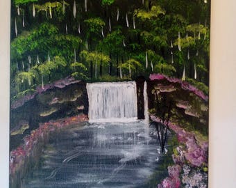 Cascade on an island paradise, Acrylic paint