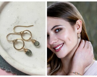 March birthstone earrings, aquamarine earrings, March birthday gift, gemstone dangle earrings, March birthstone drop earrings - Clare
