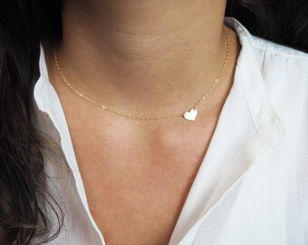 Gold Heart Necklace, Sideways Heart Necklace, Gift For Her, Valentines Day Gift