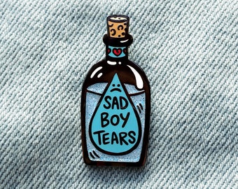 Sad Boy Tears Emo Glitter Enamel Pin