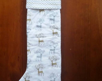 Quilted Christmas Stocking - black, gold, silver and grey