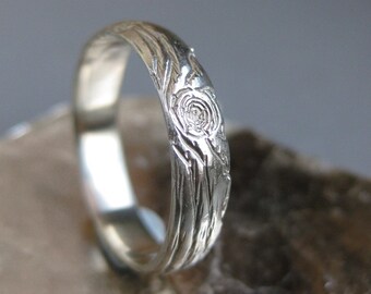 wood wedding band 14kt white GOLD woodgrain ring THIN PLYWOOD ready to ship