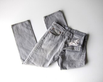 LEVIS 501 Jeans 80s BUTTON FLY Worn In Grey Denim Straight Leg Boyfriend Jeans Vintage Gray Jeans Mechanics 1980s Hipster Mens 30 X 32