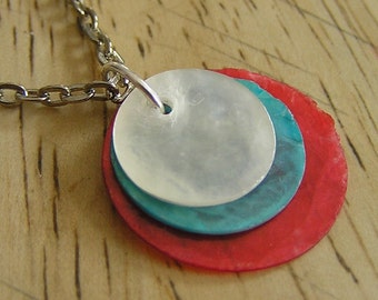 BOGO sale - Capiz Round Pendant and Necklace - Red, White and Blue