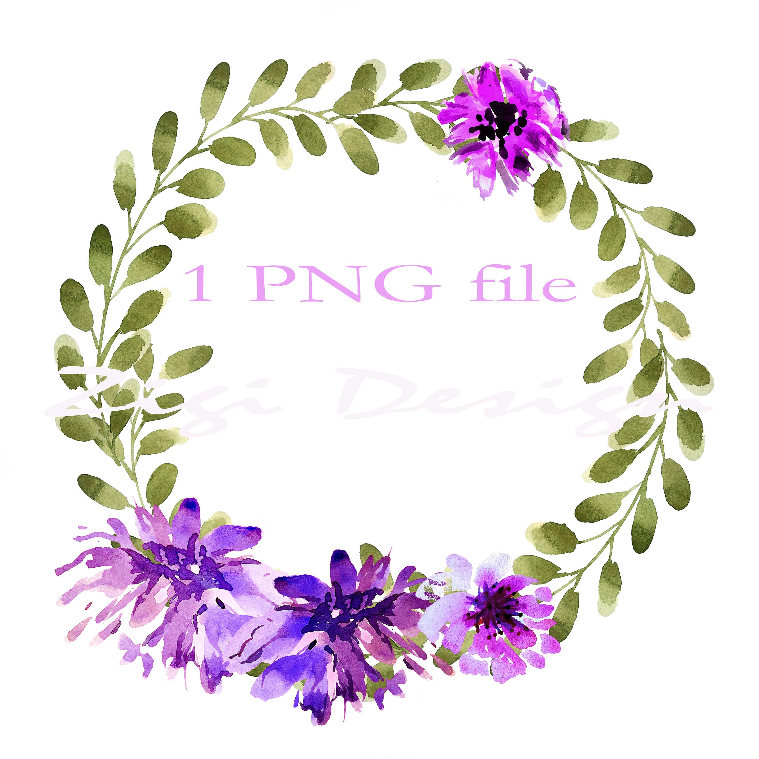 Purple flower wreath clipart / eucalyptus leaves wreath