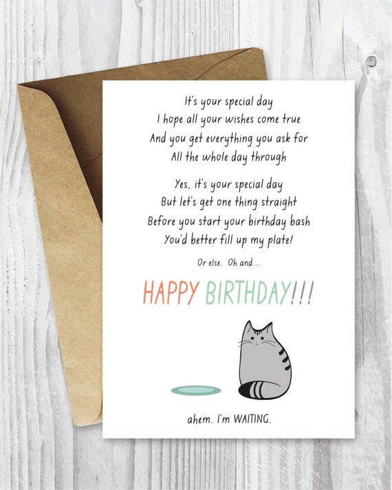 Birthday Card From The Cat Printable Funny Happy Birthday Printable Card Cat Poem Digital Card Grey Cat Il Ration Instant Download