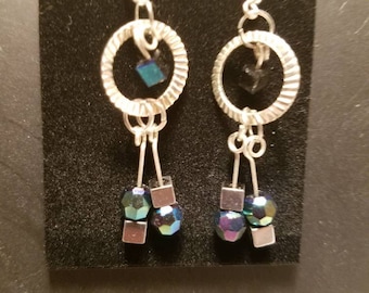 Iridescent circles and squares earrings