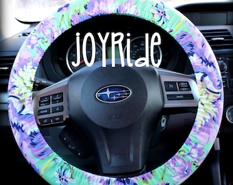 Steering Wheel Cover Plum Posy Orchid w/ Matching Keychain Option - Tula Purple and Turquoise Amy Butler Present for Girls Car Accessories