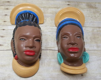 Set of 2 African Chalkware wall hangings, vintage