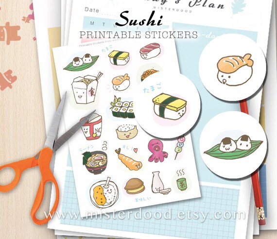Sushi Printable Sticker Daily Lifestyle Cute Japanese Food