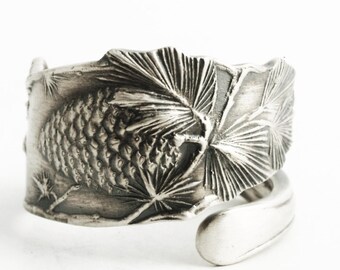 Pine Cones Ring, Ponderosa Pinecone Jewelry, Sterling Silver Spoon Ring, Pinecones Ring, Nature Ring, Adjustable Ring Size 5939