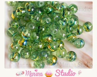 painted green glass metallized effect 8mm 10 beads