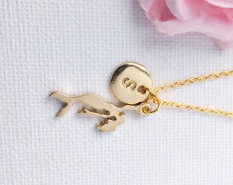 Gold mermaid necklace, mermaid necklace, mermaid jewellery, mermaid, birthstone necklace, initial necklace, mermaid necklace, gold mermaid