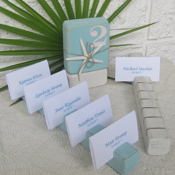 Wood Block Place/Escort Card Holder Strip Ocean Mist Blue