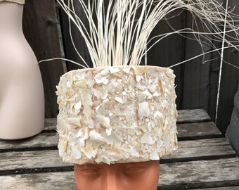 Tahitian headpiece and bra set, solo costume . Polynesian, white tapa , A cup bra top, ready to ship