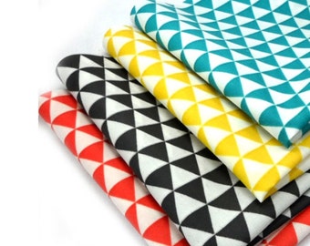 Laminated Cotton Fabric by the yard Triangle pattern_ bluish green, Yellow, Black, Red _43.3" wide DM 3715