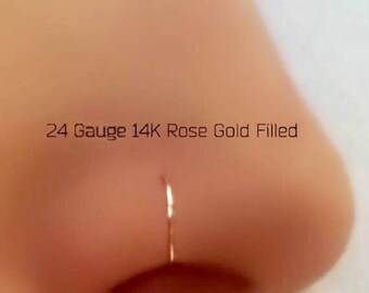 24 Rose Gold Nose Hoop Nose Ring G 18G 20G 22G 24G Gold Nose Piercing