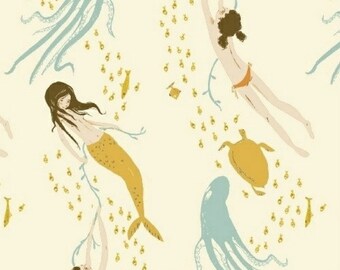 Mendocino by Heather Ross - Underwater Sisters in Light Blue (40943-21) - 1 Yard
