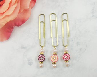 Flower Paper Clips, Set of 3 Flower Planner Paper clips, Tn Clips, Planner bookmarks, Planner Paper Clips, Planner Page Clips