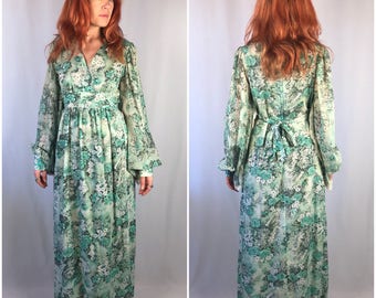 Vintage 1970's Floral Maxi Dress Prarie Gown Size S/M