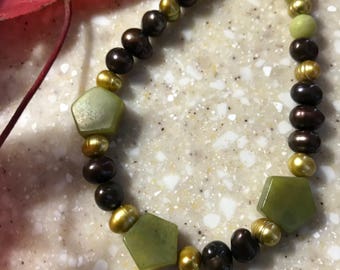 Pearl, Jade and Gold-Filled Bead Bracelet