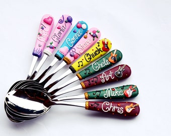 Gift for Friends Custom Name Soup Spoon Cool Music Gift for Chrocheter Unique Gift Idea Handmade Polymer Clay Best Friend Gift Custom Spoon