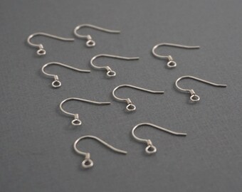 10 pieces (5 pairs) silver earwires - sterling silver plain fish shepherd hook ear wires - 20 gauge - 925 stamped