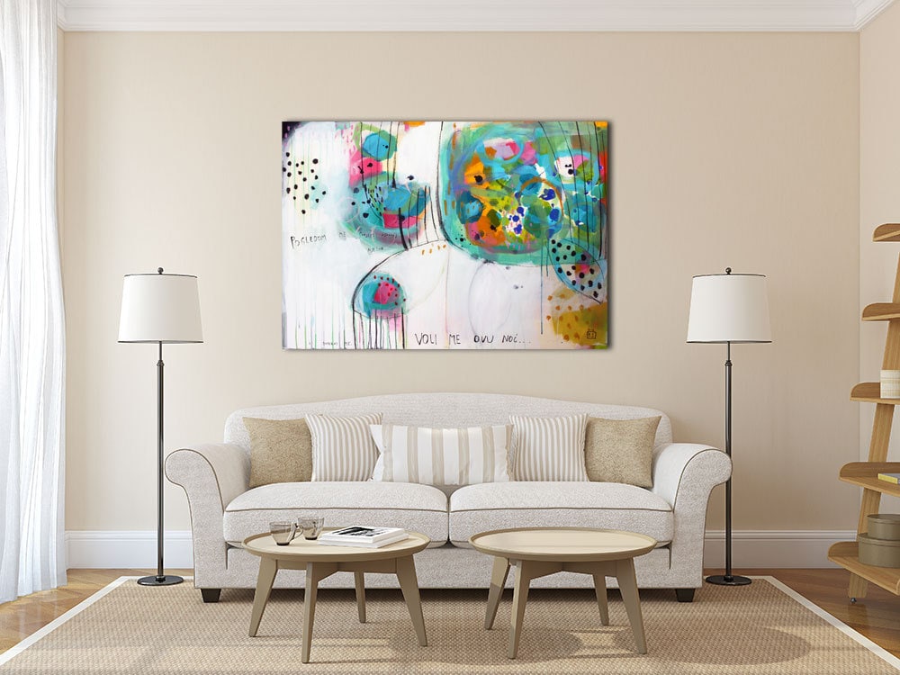 large green blue ABSTRACT GICLÉE PRINT of painting with white