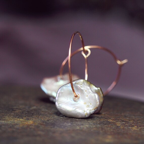Pearl Hoop Earrings - Rose Gold Pearl Earrings
