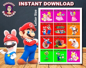 MARIO and Rabbids VALENTIN TAGS, Super Mario Valentine Day Tags, Instant Download