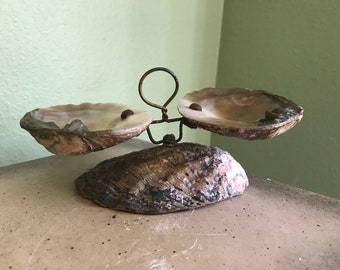 Antique double shell trinket dish