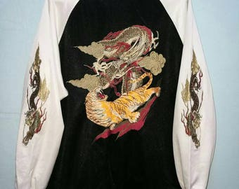 Rare !! Vintage Sukajan tigre Dragon Yokosuka Veste broderie multicolore en Souvenir