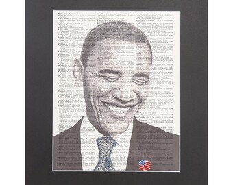 Barack Obama on Vintage Dictionary Page Art Print, Wall Decor, Digital Manipulation with Sparks of Glitter,