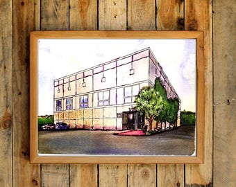Dunder Mifflin Office Painting Poster Pam Beesly Scranton Business Park Building TV Show Prop Paper Inc. Watercolor Wall Art Print Gift Idea