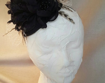 Black Handmade Flower Headband Fascinator