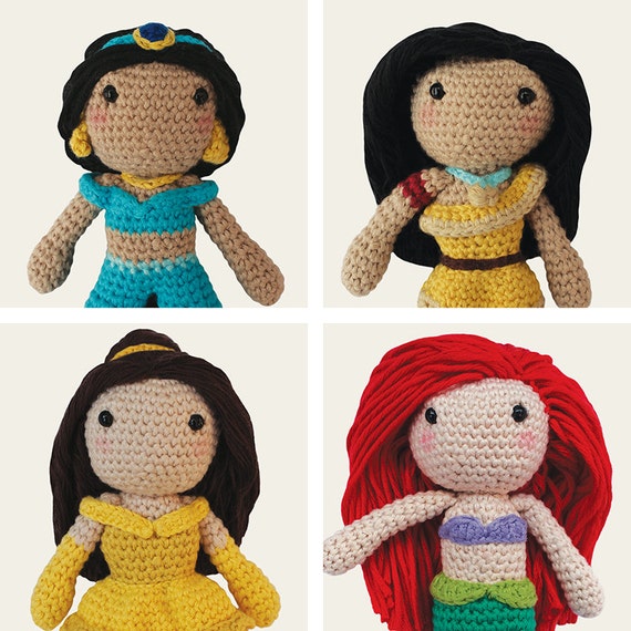 Disney Princess: Jasmine, Pocahontas, Belle & Ariel. Amigurumi Pattern PDF.
